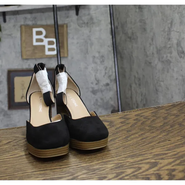 NWT Sun + Stone Leoniee Ankle-Strap Platform Dress Sandals Black Microsuede 5.5M - Image 8
