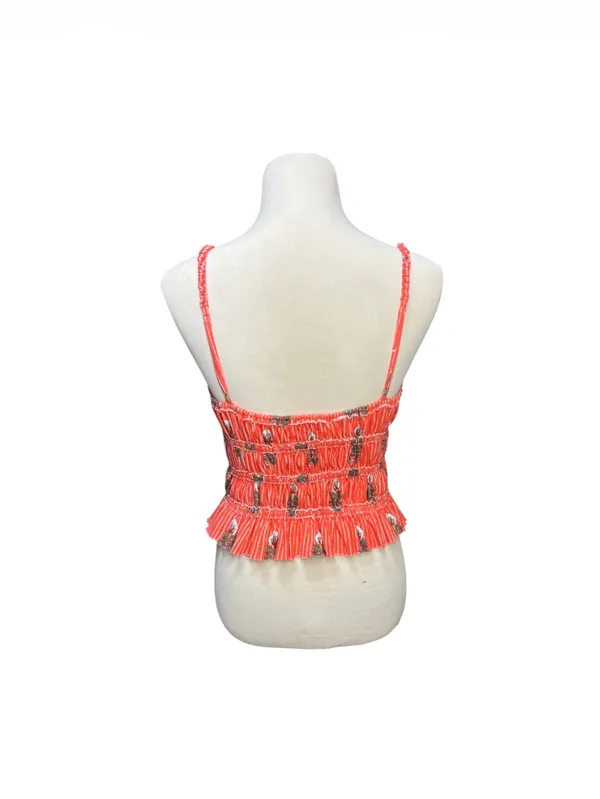 We The Free Coral Floral Striped Smocked Peplum Cami Crop Top Womens Small - Image 3