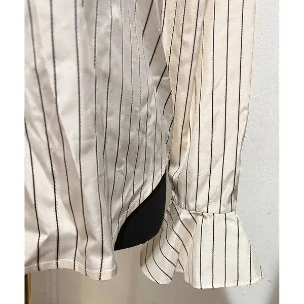 Lauren Ralph Lauren Women 4 Silk Pinstripe Button Down Shirt Fluted Cuff Cream - Image 2