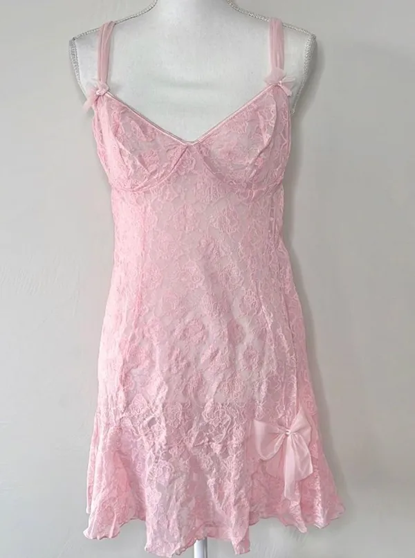 Pink Lace Coquette Slip Size L - Image 3