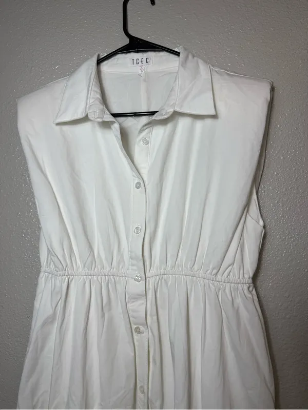 TCEC White‎ Cotton Shirt Dress Womens Small Sleeveless Tiered Midi Maxi - Image 3