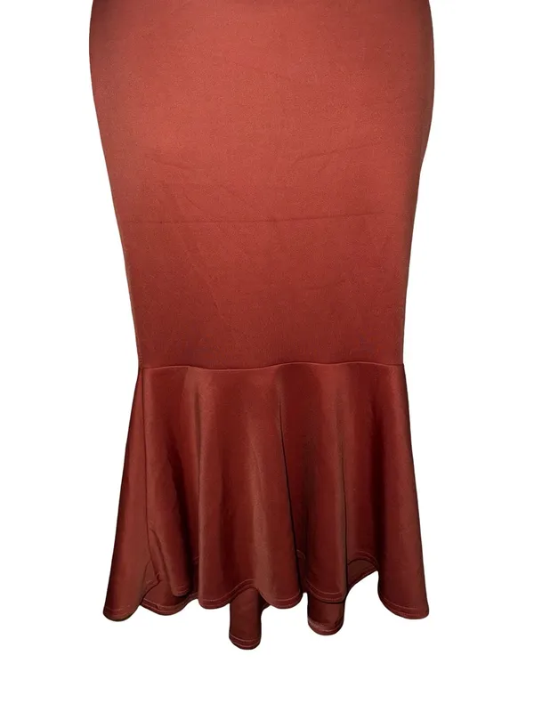 Boohoo Strapless Ruffle Mermaid Dress in Rust - Image 3