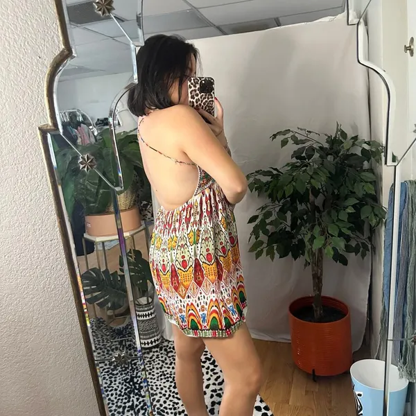Zara Printed Embroidered Mini Dress Multi Size Medium - Image 4