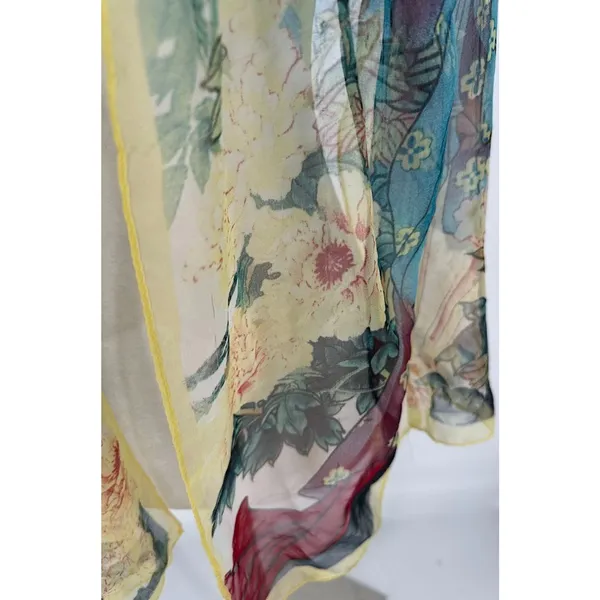 Silk Blend Scarf Asian Geisha Floral Print 66 x 19 Rectangle Art‎ Wall Decor - Image 4