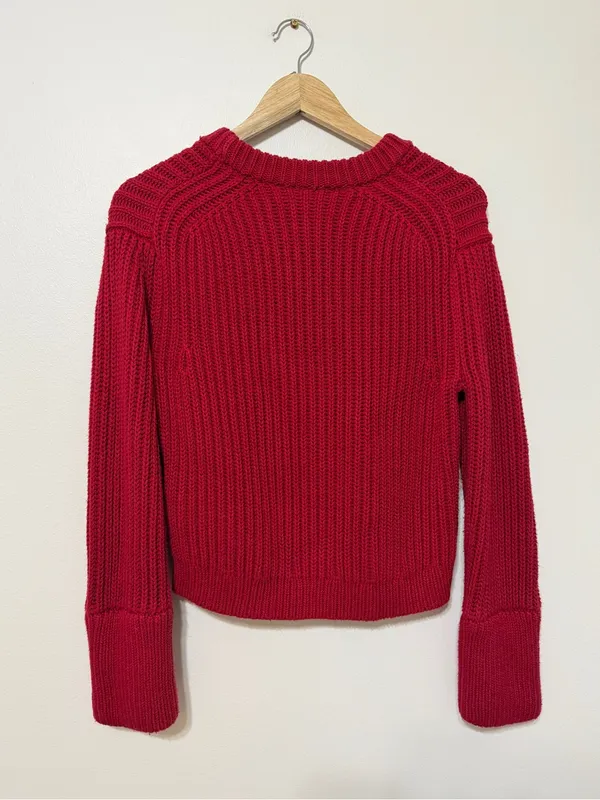 J. CREW Heritage Cotton Fisherman Crewneck Sweater Red Size Medium Fall Winter - Image 6
