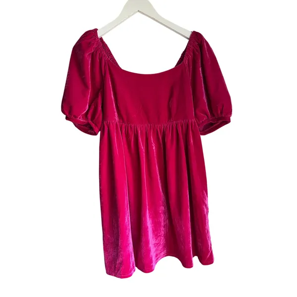 English Factory NWT Fuchsia Pink Velvet Puff Sleeve Mini Dress Small - Image 4
