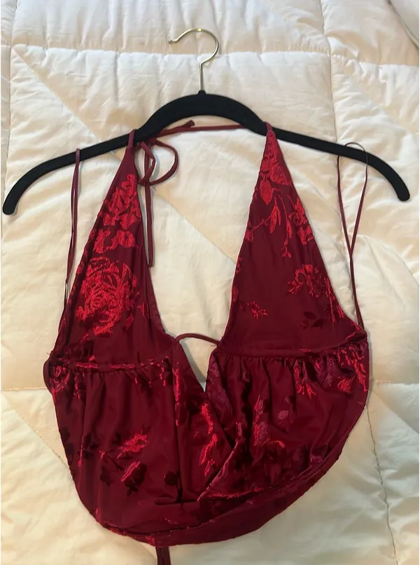 Garage Burgundy Velvet Roses Open Back Summer Top - Image 2