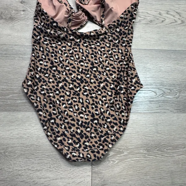Aerie Womens Leopard Print Cutout Wrap One Piece Swimsuit Tan Black Medium‎ - Image 10