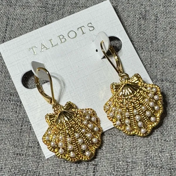 Talbots Gold & Pearl Shell Drop Earrings NWT - Image 4