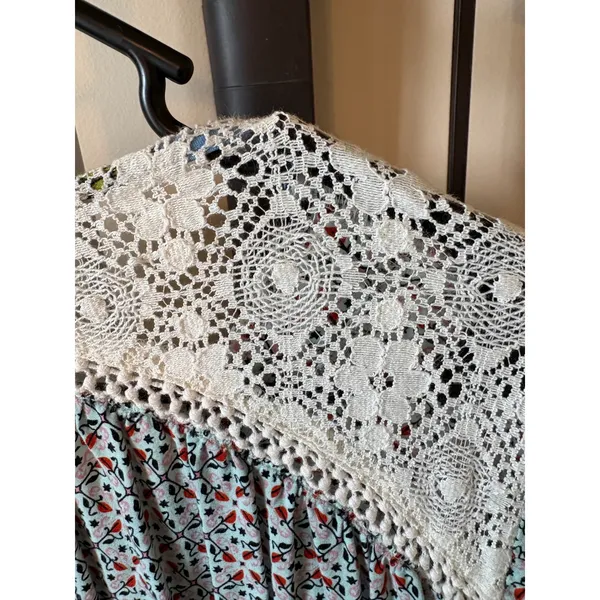 Umgee Boho Floral Crochet Lace Tunic Dress Long Sleeve Tassel Pockets Size M - Image 7