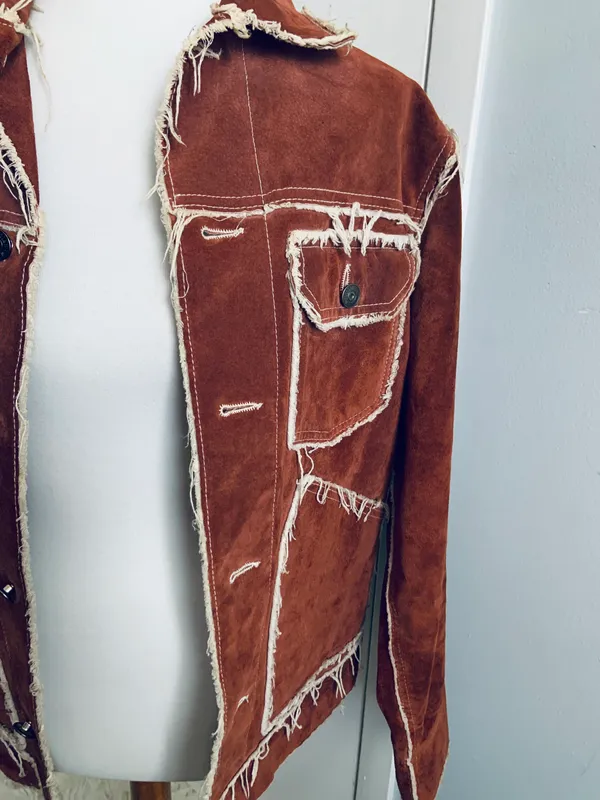 Vintage Bohemian Auburn Red Fringe Leather Jacket - Image 3