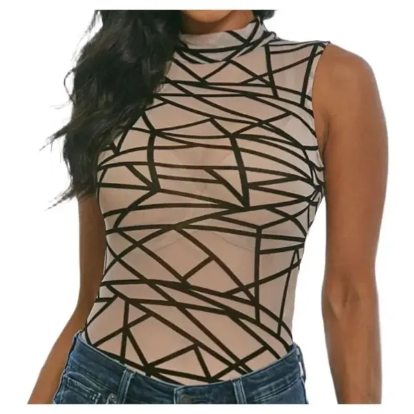Abstract size L by the Vintage Shop nylon mesh velvet outlines bodysuit. - Image 3