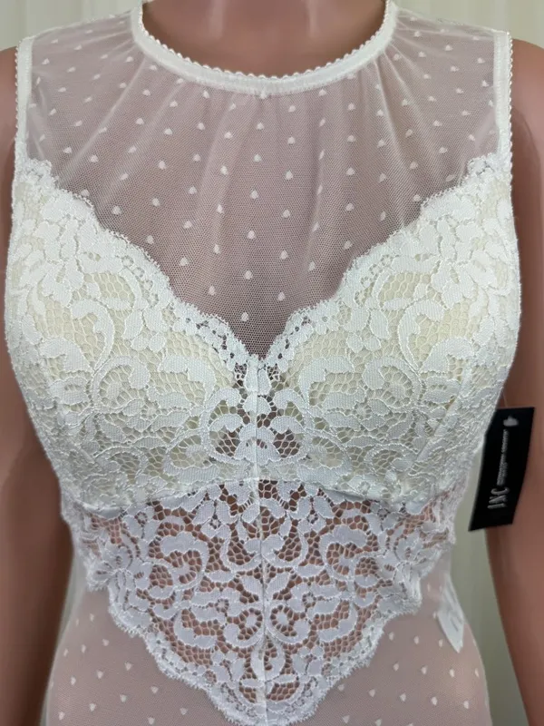 INC INTIMATES Lace Mesh Molded Cup Underwire Thong Bodysuit Sz MD White Cup C-D - Image 5