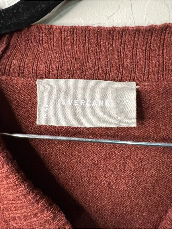 Everlane ReCashmere Wool Rust Red Varsity V Neck Button Front Cardigan Sweater - Image 3