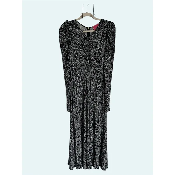 Kate Spade Long Puff Sleeve Maxi Dress Size 4 purple abstract pattern V neck - Image 5