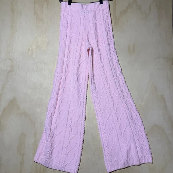 Playboy x Missguided Cable Knit Flare Pants Pink‎ Y2K Wide Leg Womens US 2 - Image 8