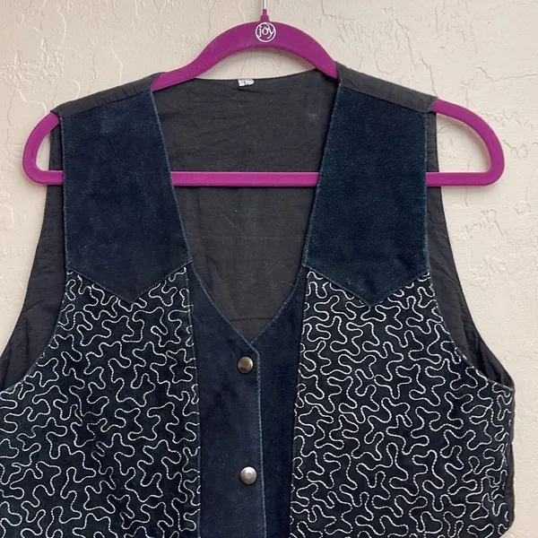 Vintage Leather Cowgirl Button Vest Embroidered - Image 3