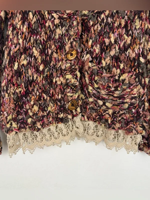 HWR Anthropologie Sweater Multicolor Wool Blend Chunky Knit Cardigan - Image 9