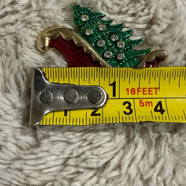 Vintage‎ Metallic Gold & Red Sleigh Tone Shape Brooch Pin Jewelry Christmas Tree - Image 3