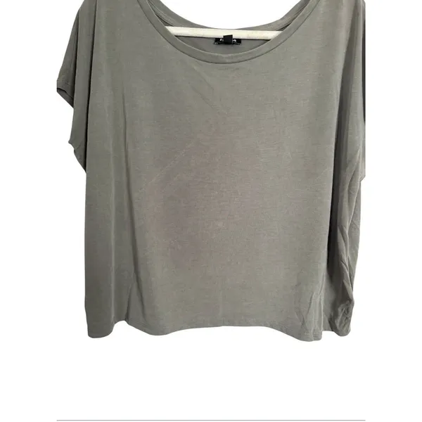 Express Women Sz Large Gray Green Boxy Shirt Top Pullover Cap Sleeve Scoop Neck - Image 3