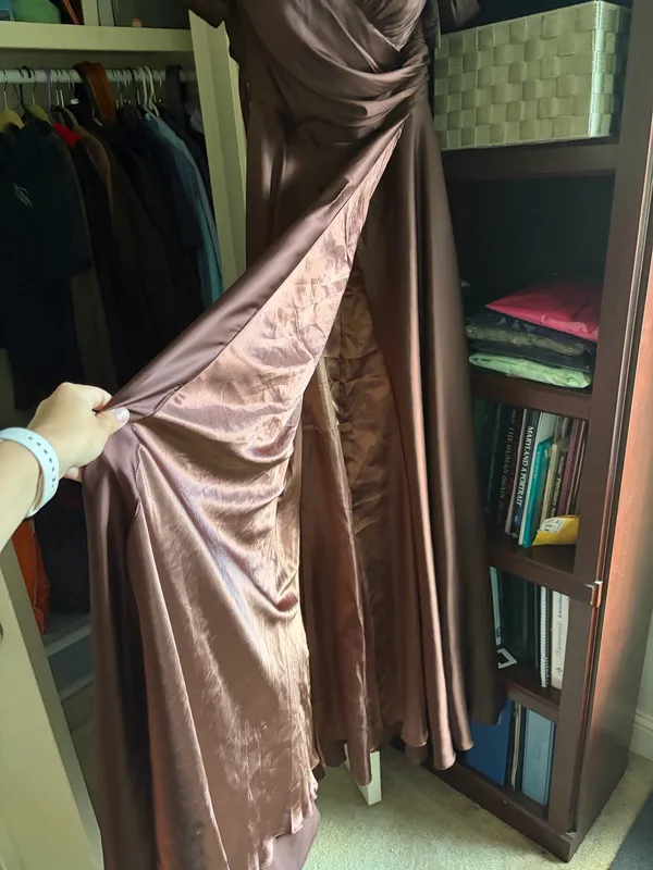 Brown Off Shoulder Formal Gown Floor Length Dress Corset Size 6 Boutique - Image 6