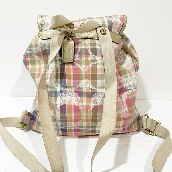 Coach F77342 Daisy Madras Packable Backpack‎ Plaid DayBag Handbag Sack - Image 7