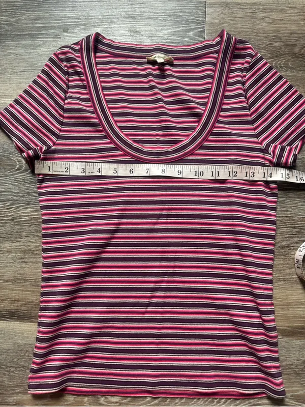 Madewell Pink and Black Striped Scoop Neck Short Sleeve Tee L - Image 3