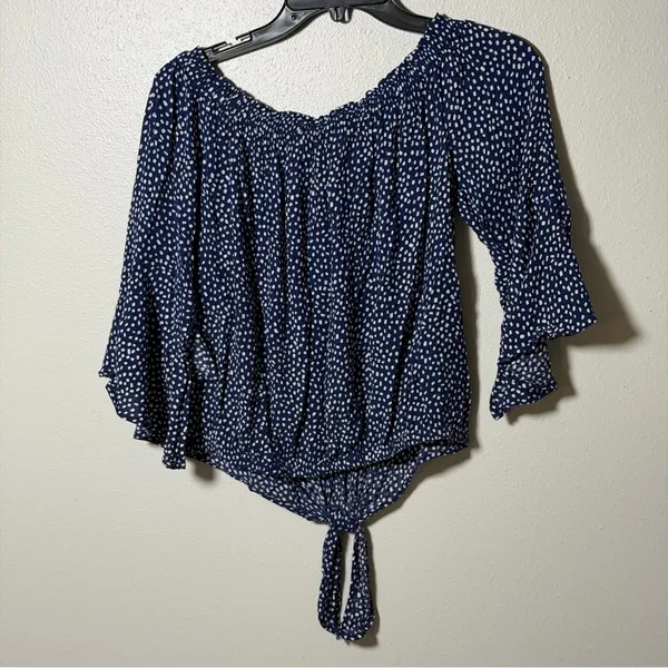 Express Women Navy Blue‎ Polka Dot Top Blouse Off Shoulder size S - Image 5