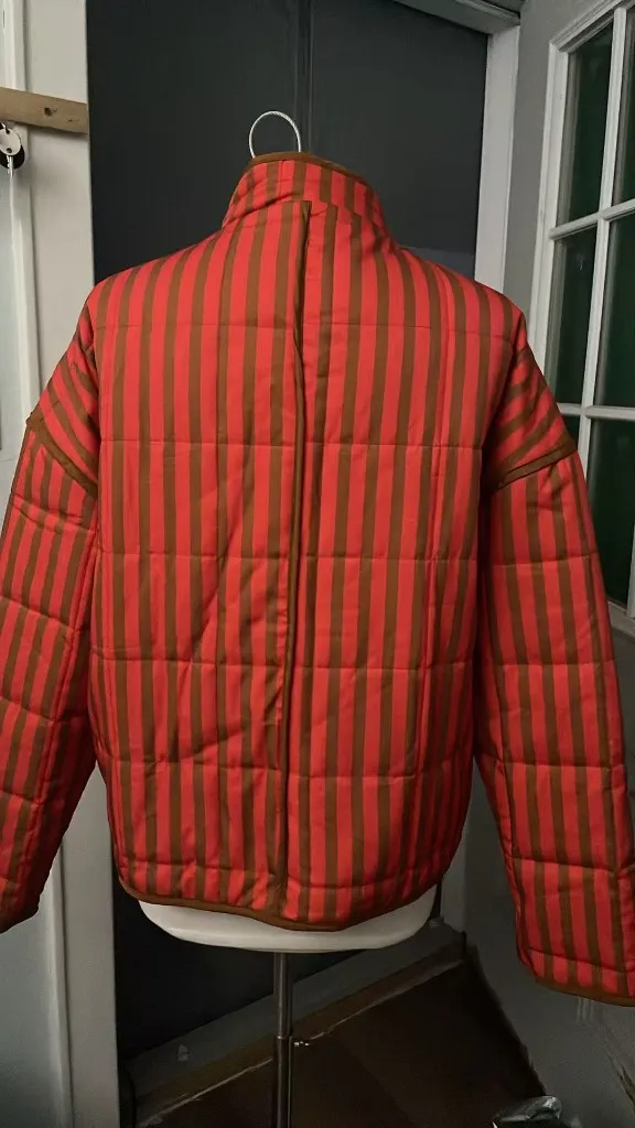 Amazon Women's Loose Retro Striped Quilted Jacket Stand Collar Cropped Puffer Outerwear Vintage Coat with Contrast - Image 7