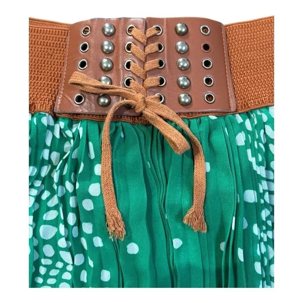 Magic Pleated Maxi Skirt Womens Medium Green Mosaic‎ Print Corset Waist Boho - Image 6