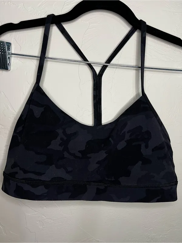 Lululemon Flow‎ Y Nulu Black Gray Camo Light Support Yoga Sports Bra - Image 2