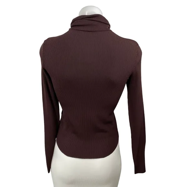 Zara Women's Brown Long Sleeve Turtleneck Ribbed Knit Slim Sweater Top Size M - Image 4