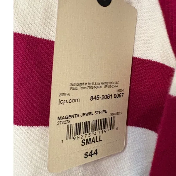 St. John's Bay Long‎ Sleeve Polo Shirt Magenta Jewel Stripe Small NWT Rugby - Image 5