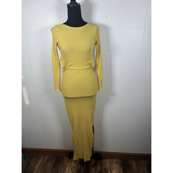 Free People Beach Last Minute Midi Dress In Yellow M Ribbed Multi Wear Options - Image 4