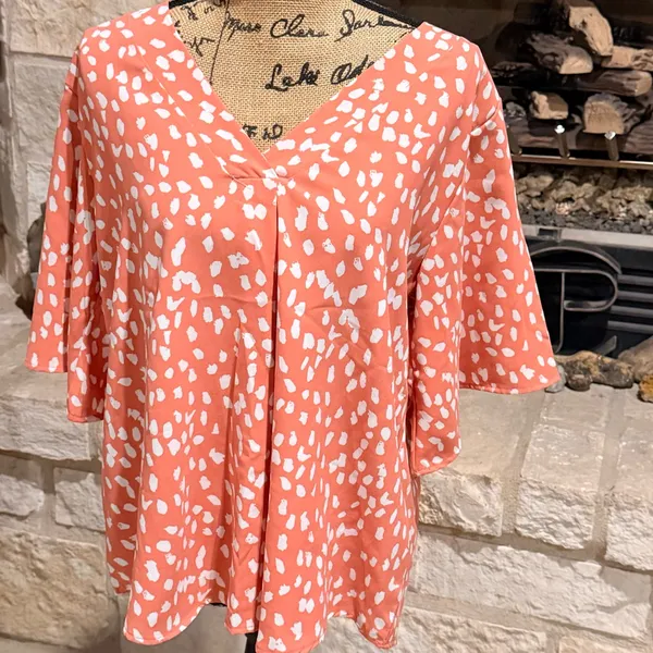 JODIFL Coral and White Patterned Blouse - Image 2