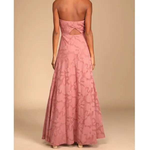 NEW Lulus Garden of Romance Rusty Rose Burnout Floral Strapless Maxi Dress Small - Image 4