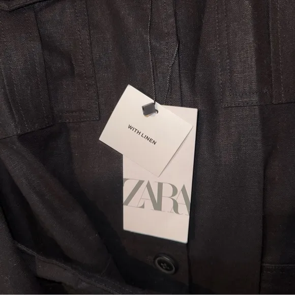 NWT ZARA Dress M women linen blend black button down - Image 9