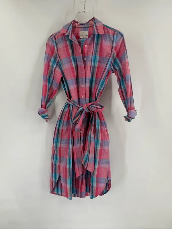 J.Crew Classic fit‎ Cotton Poplin Plaid Shirtdress Preppy Pink AW560 Size 2 - Image 3