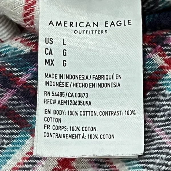 American Eagle Mixed Plaid Button Up Flannel Size Large - Image 10