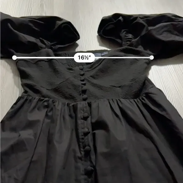 Anthropologie Maeve Puff Sleeve Smocked Button Front Black Mini Dress Size L NWT - Image 9