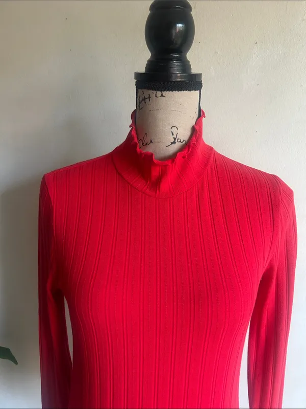 J. Crew Ribbed Scalloped Trim Red Turtleneck Sweater Size XS NWT - Image 5