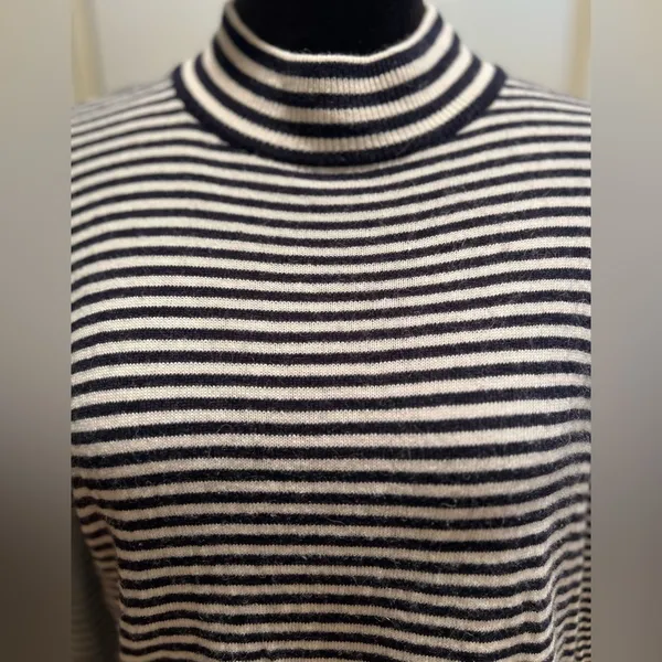 Madewell Stripe-Mix Ashbury Mockneck Sweater Dark‎ Indigo Navy Blue & White XXS - Image 6