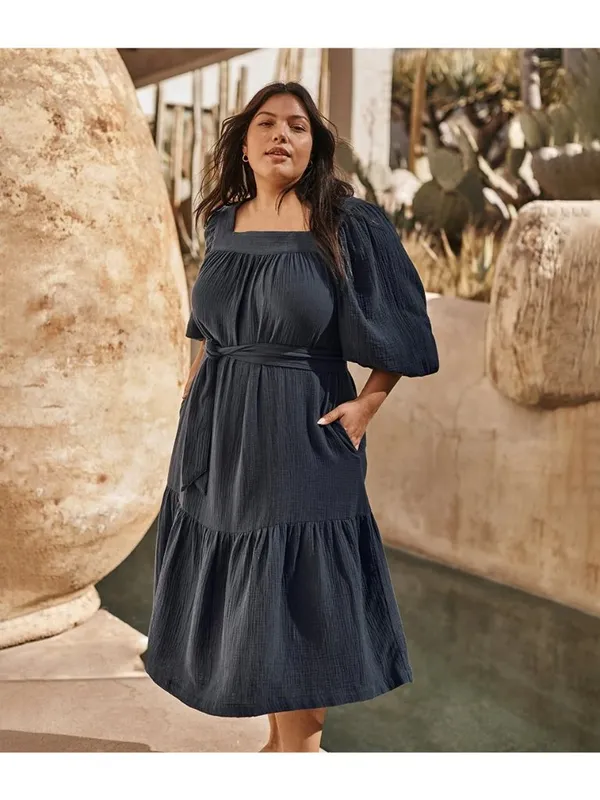 SUMMERSALT The Going Places MIDI Navy Gauze Dress Size XS NEW with tags - Image 4