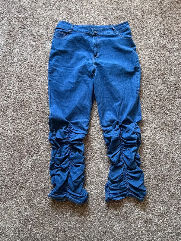 & Other Stories Scrunched sleeve cropped denim jacket and matching jeans Size 2XL - Image 3