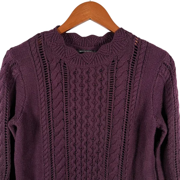 Banana Republic Sweater Womens M Purple Cable Knit Crew Neck Pullover Casual - Image 6