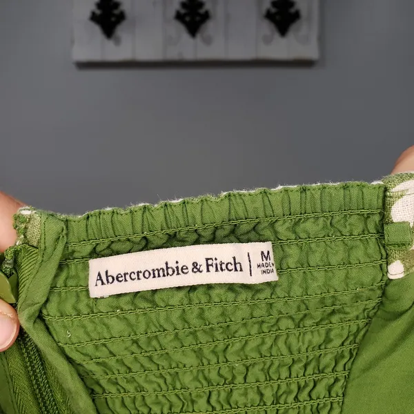 Abercrombie Strapless Linen Blend Mini Dress Green White Size M - Image 3