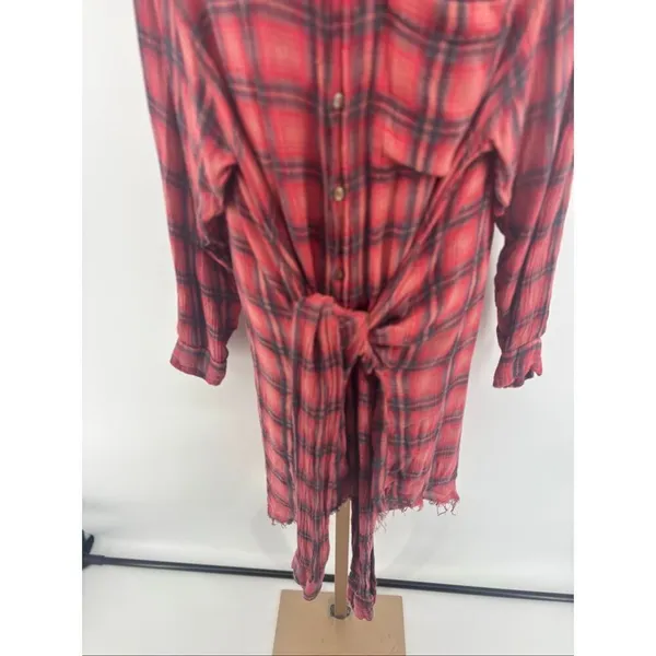 Free People FP One Grunge Mini Dress Long Sleeve Plaid Button Front Size L - Image 16