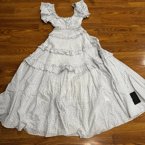 Needle & Thread Blue White Broderie Anglaise Cotton Maxi Dress XS - Image 12