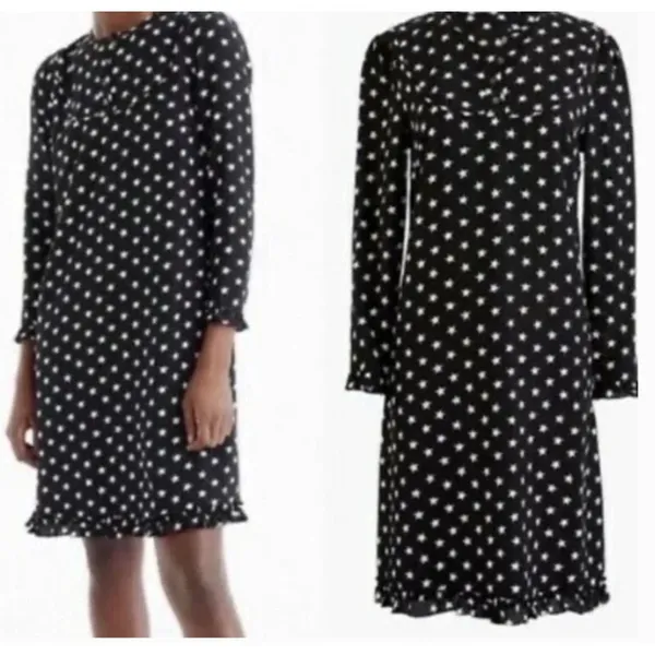 J. Crew Collection Black & White Silk Stars Button Scalloped Dress Size 0 - Image 2
