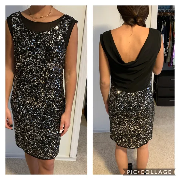Laundry by Shelli Segal Silver sequin on black dress - Image 2